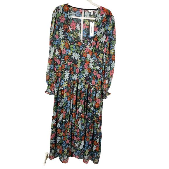 TopShop Woven Long Sleeve Ruffle Midi Dress in‎ Multi Floral Size 12 - Picture 3 of 11